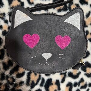 Betsey Johnson Black Cat Wristlet with Pink Heart Eyes